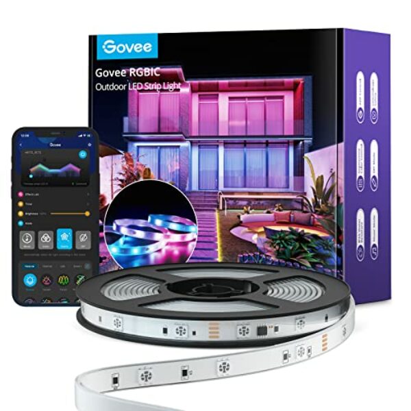 Govee Tira de LED para Exterior 10m, IP65 Impermeable, Funciona con Alexa y APP, RGBIC, Sync de Música, para Jardín de Balcón de Techo al Aire Libre,San Valentín